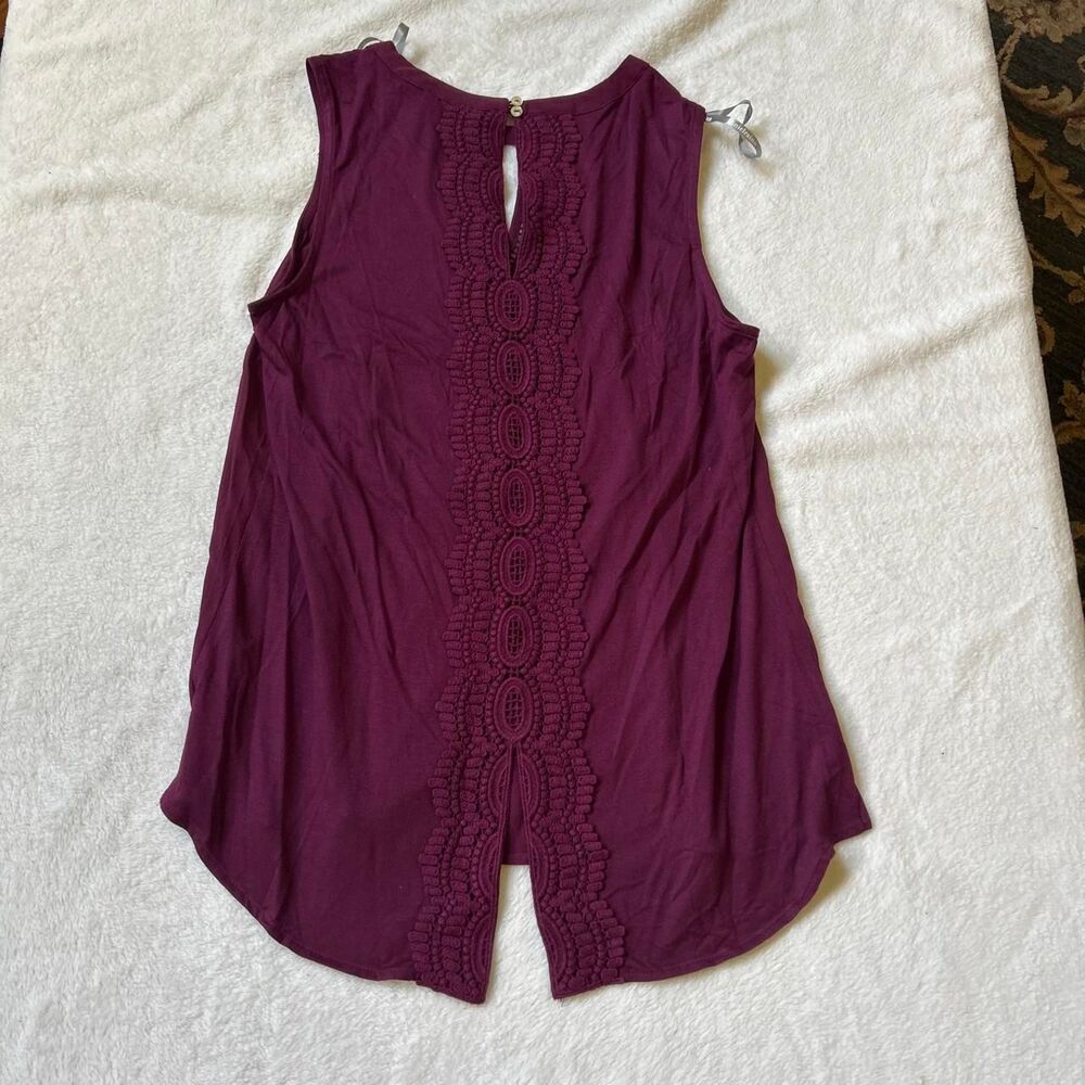 daniel rainn Burgundy Quin lace keyhole crochet top sleeveless women's small - Picture 5 of 6